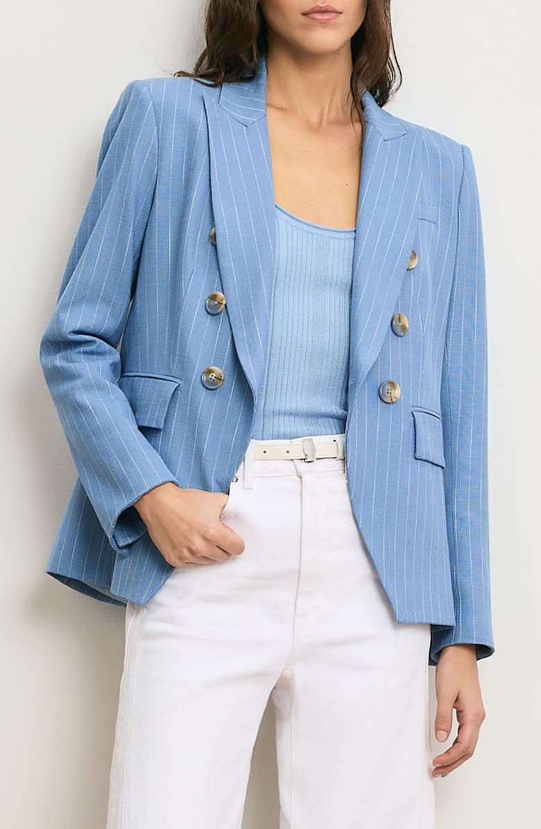 Veronica Beard Miller Pinstripe Dickey Jacket, Main, color, Blue Jay Dove