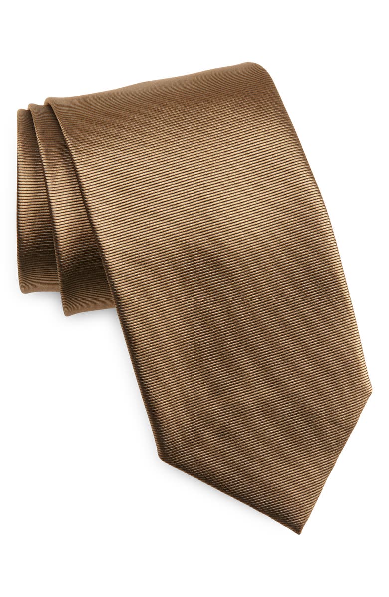 TOM FORD Solid Mulberry Silk Twill Tie, Main, color, Hazelnut