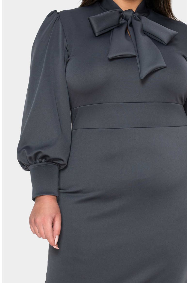 Anastasia Tie Neck Long Sleeve Dress, Alternate, color, CHARCOAL