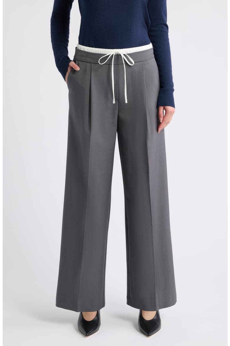 Tibi Contrast Detail Drawstring Pants, Main, color, GREY
