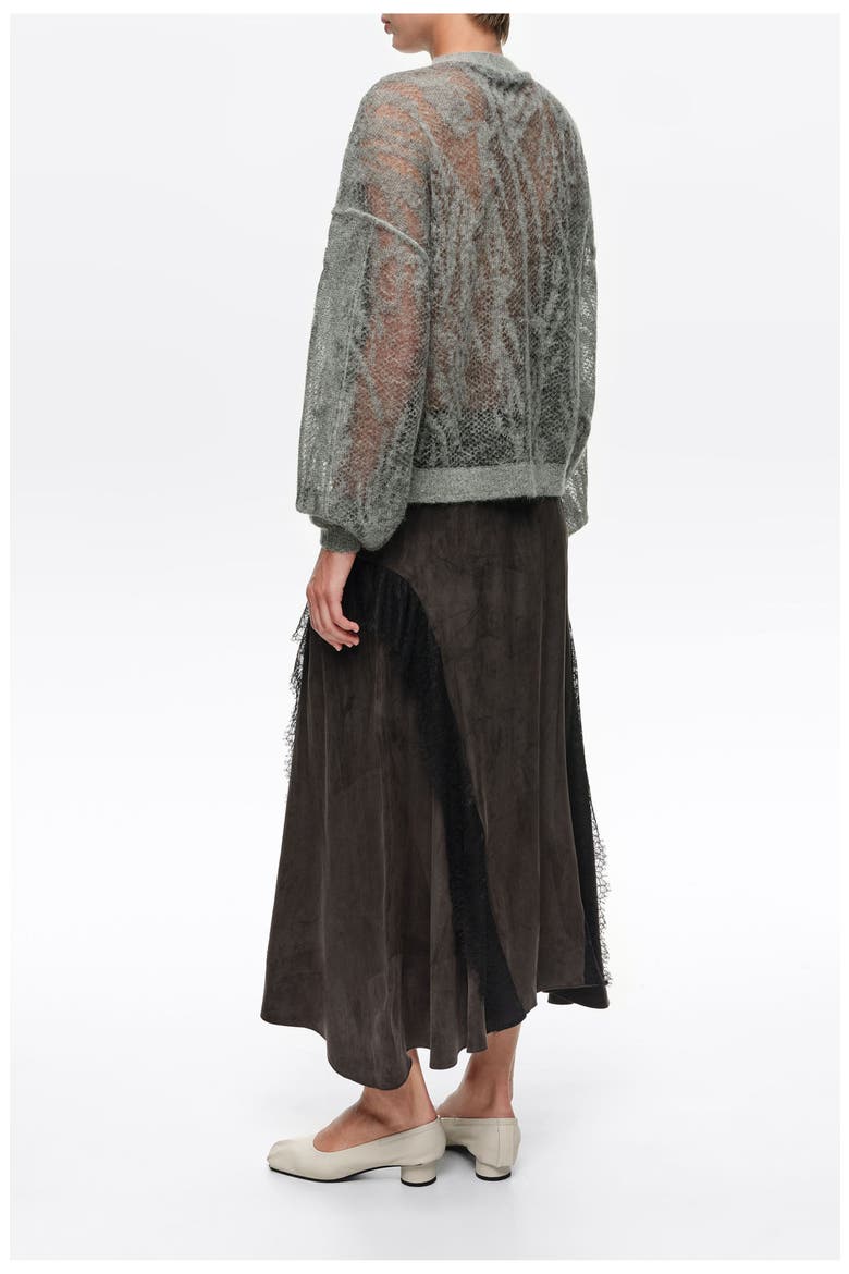 Fluid Midi Skirt with Lace Trim, Alternate, color, WASHED BLACK