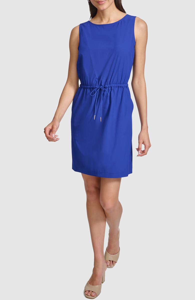 Calvin Klein Commuter Sleeveless Drawstring Waist Sheath Dress, Alternate, color, Ultramarine