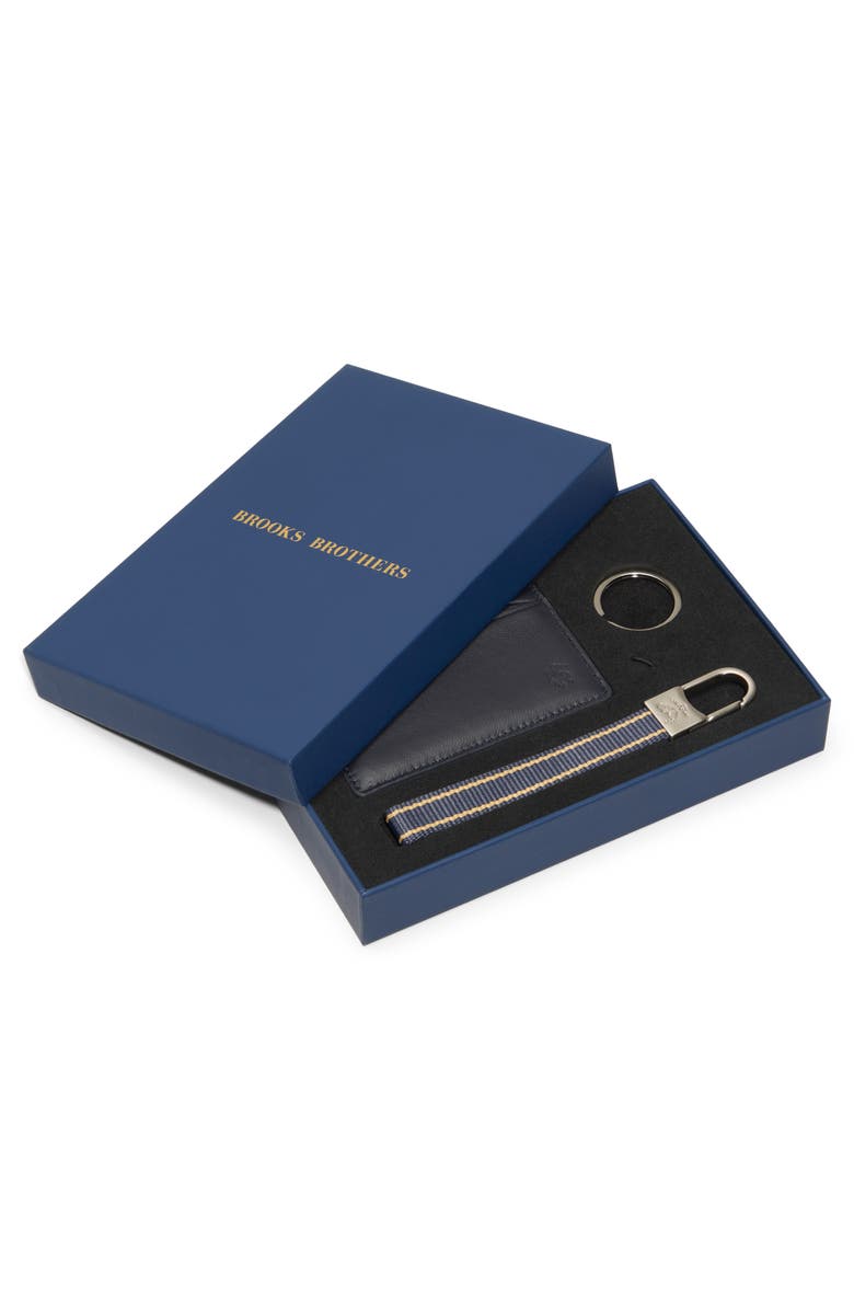 Brooks Brothers Leather Card Case & Key Chain Gift Set, Alternate, color, Navy