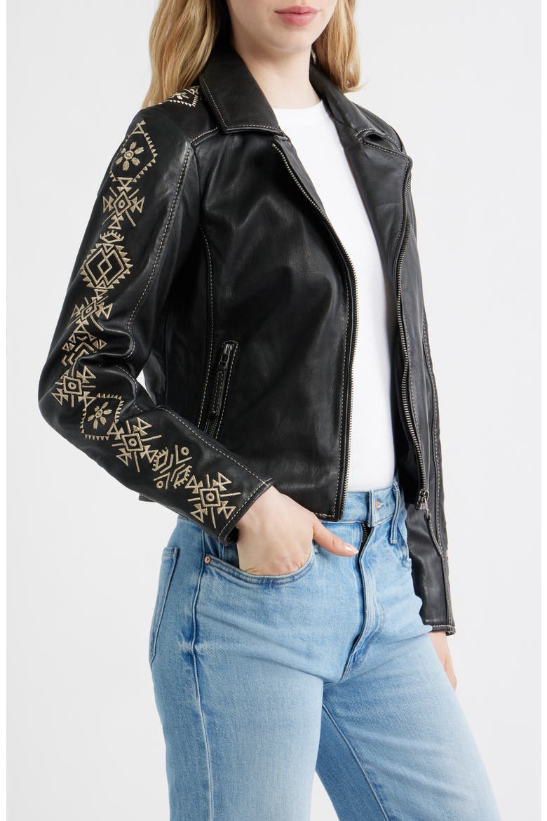 Cora Leather Jacket, Alternate, color, BLACK