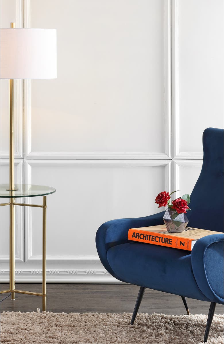 JONATHAN Y Charles 59" Metal/Glass LED Side Table and Floor Lamp, Brass, Alternate, color, Brass Gold