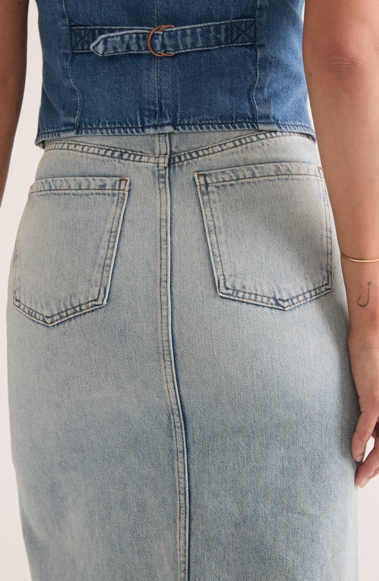 Marine Layer Fawn Denim Midi Skirt, Alternate, color, Medium Wash