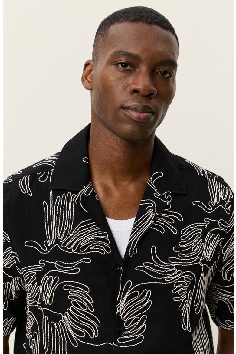 Liam Floral Embroidered Camp Shirt, Alternate, color, BLACK