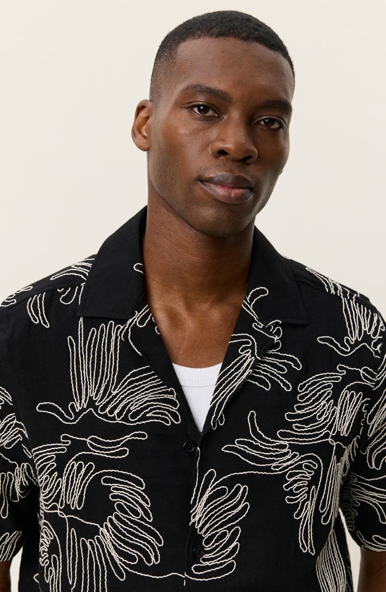 Les Deux Liam Floral Embroidered Camp Shirt, Alternate, color, Black