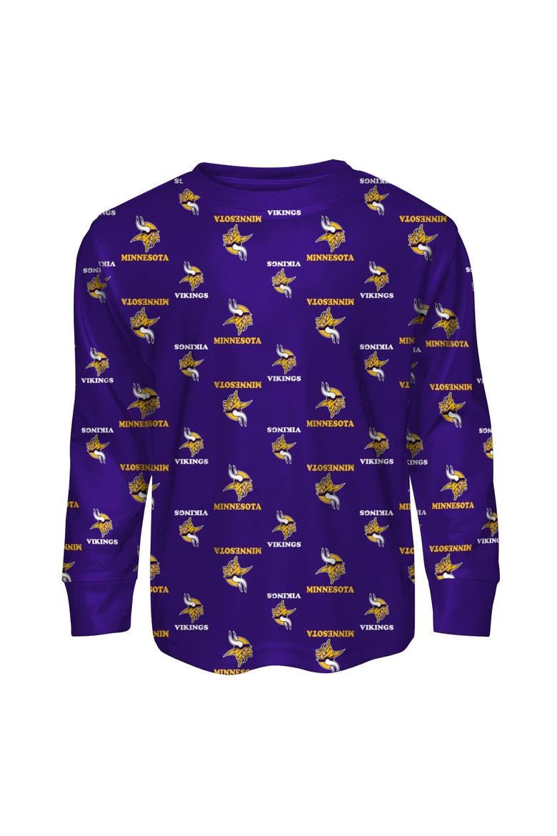 Youth Outerstuff Purple Minnesota Vikings All-Over-Print Long Sleeve T-Shirt and Pants Sleep Set, Alternate, color, Purple