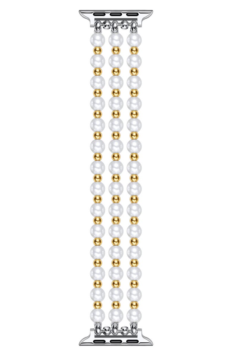The Posh Tech Eve Beaded Faux Pearl Apple Watch<sup>®</sup> Watchband, Main, color, Gold