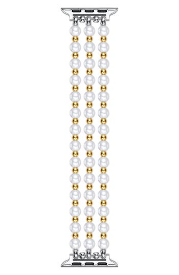 The Posh Tech Eve Beaded Faux Pearl Apple Watch® Watchband In Gold