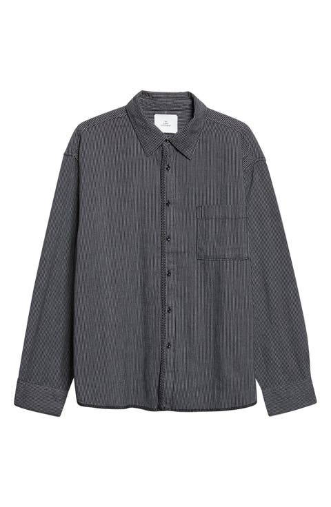 Summer Weave Stripe Cotton Button-Up Shirt
