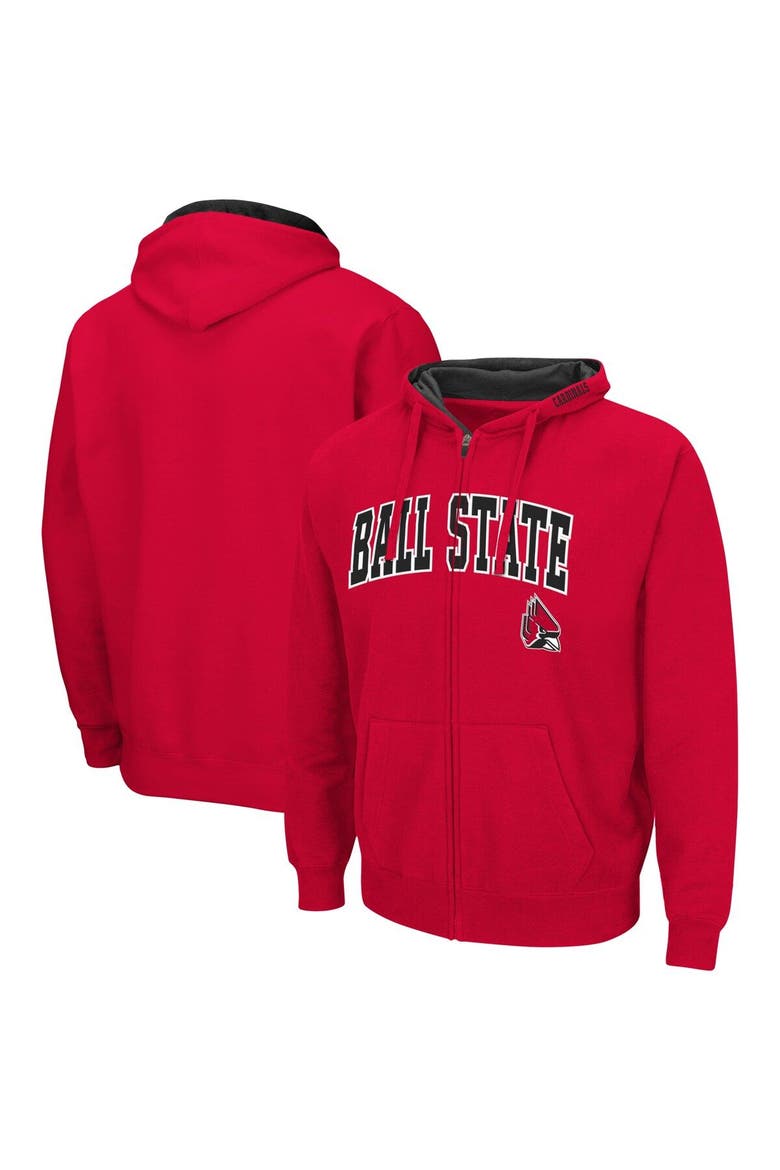 Men's Colosseum Cardinal Ball State Cardinals Arch & Logo 3.0 Full-Zip Hoodie, Main, color, Cardinal