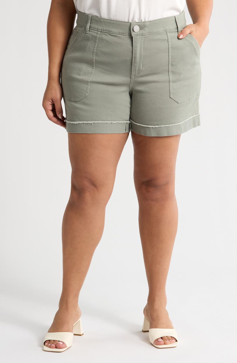 Wit & Wisdom 'Ab'Solution Frayed Patch Pocket High Waist Denim Shorts, Main, color, Deep Seagrass