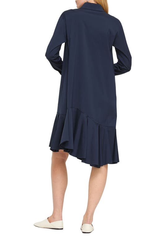 Lafayette 148 New York Long Sleeve Stretch Cotton Blend Asymmetric Shirtdress In Blue