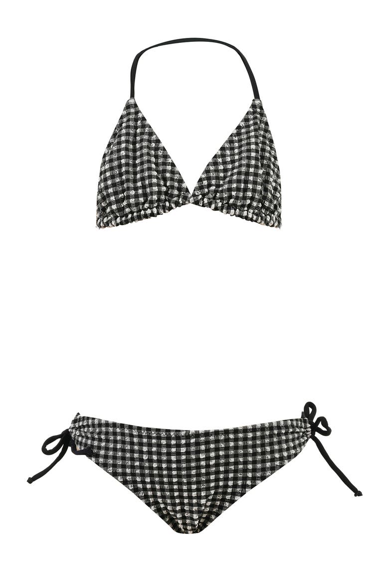 Checkered Textured Triangle Two-Piece Bikini, Big Kid, Main, color, Black