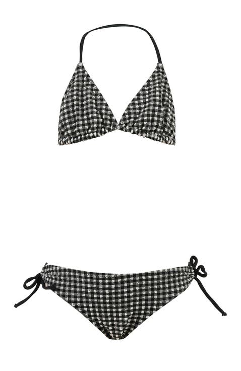 Checkered Textured Triangle Two-Piece Bikini, Big Kid