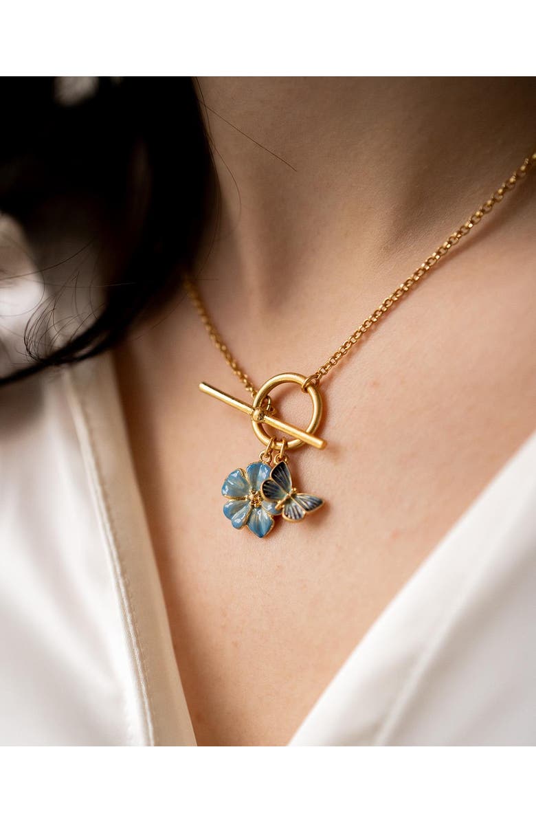 Fable England Butterfly & Flower Necklace, Alternate, color, Blue & Gold