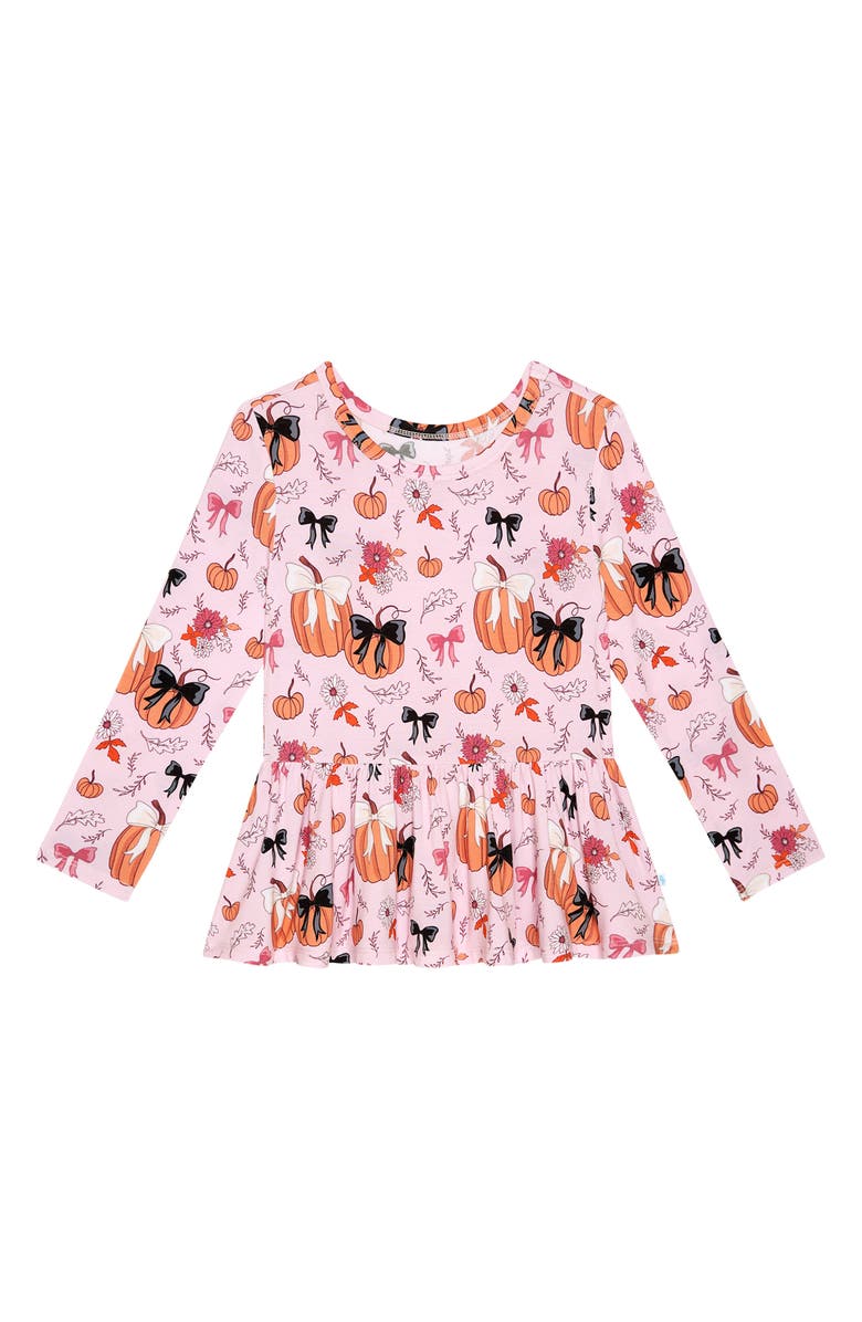 Posh Peanut Pumpkin Floral Peplum Top & Leggings Set, Alternate, color, Pink