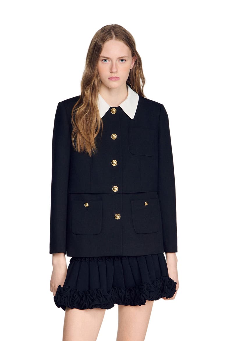 Jacket with contrast collar, Alternate, color, Black