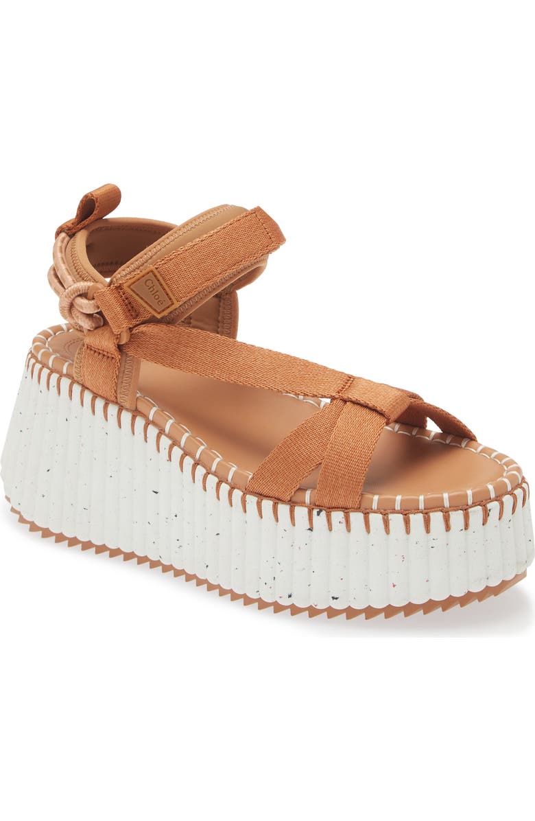 Chloé Nama Platform Wedge Sandal, Main, color, 276 Smooth Tan