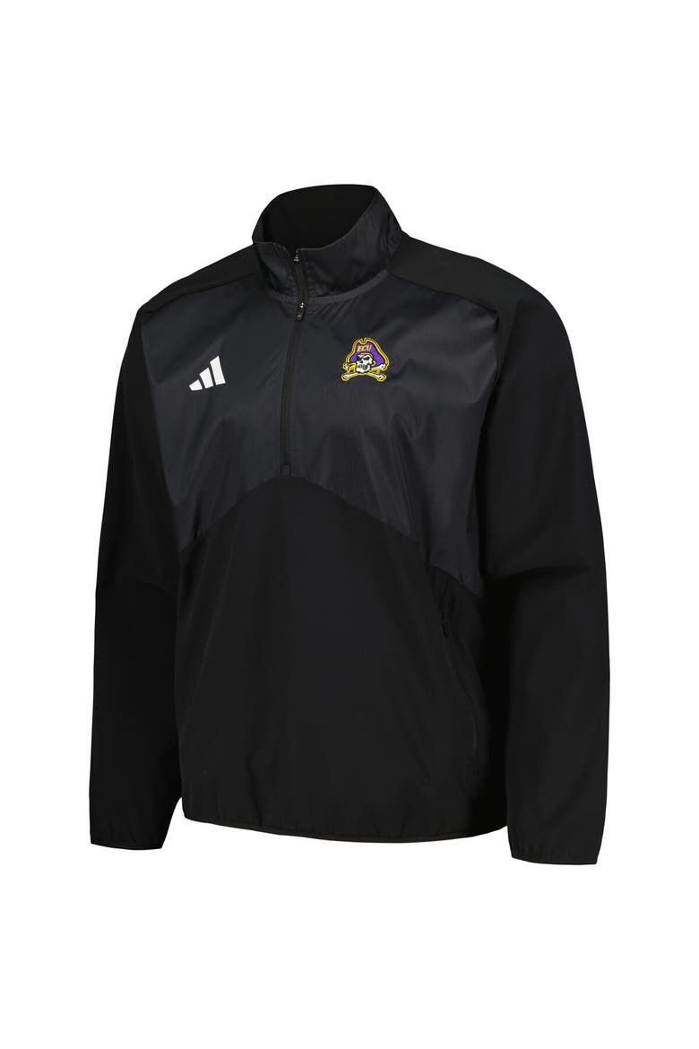Men's adidas Black ECU Pirates Sideline AEROREADY Raglan Quarter-Zip Jacket, Alternate, color, Black