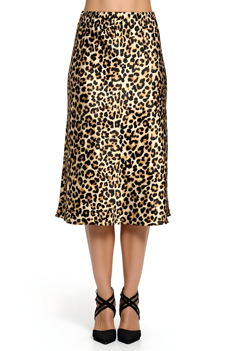 Modenaire Leopard Print Bias Cut Satin Midi Skirt, Main, color, Leopard Print