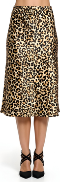 Modenaire Leopard Print Bias Cut Satin Midi Skirt