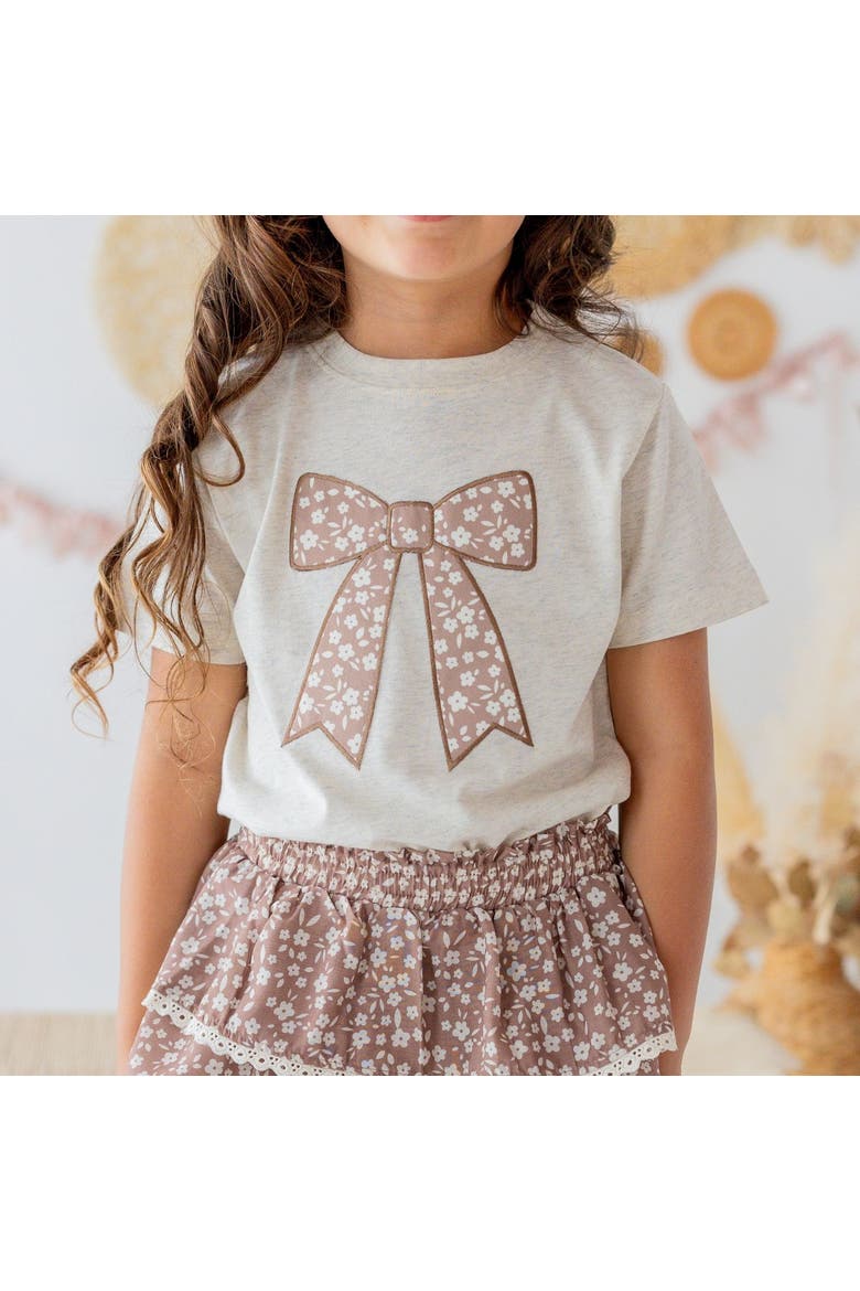 Mocha Floral Bow Patch Short Sleeve T-Shirt, Alternate, color, Natural Heather