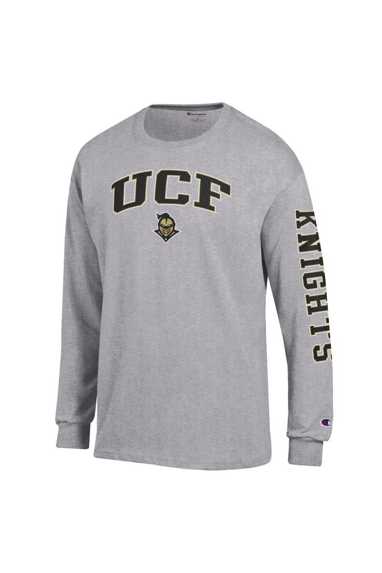 Men's Champion  Heather Gray UCF Knights Arch Over Logo 2-Hit Long Sleeve T-Shirt, Alternate, color, Heather Gray