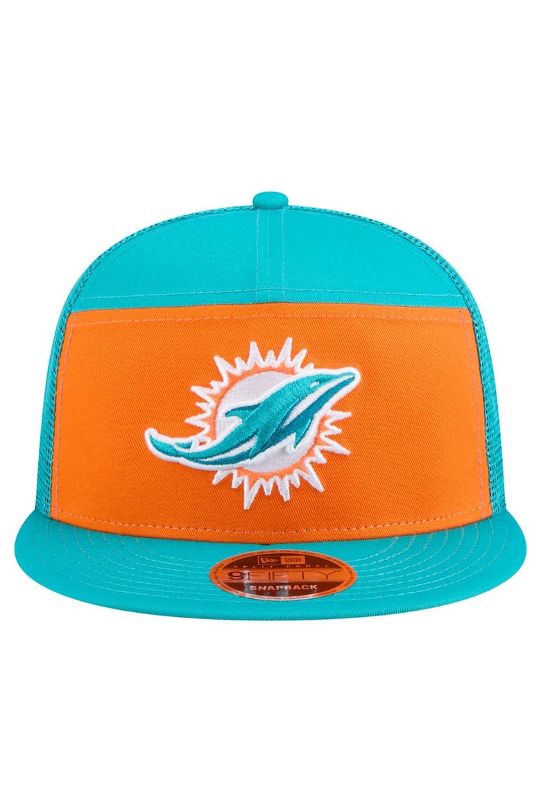 Men's New Era Orange/Aqua Miami Dolphins Outdoor Split Panel 9FIFTY Snapback Hat, Alternate, color, Orange