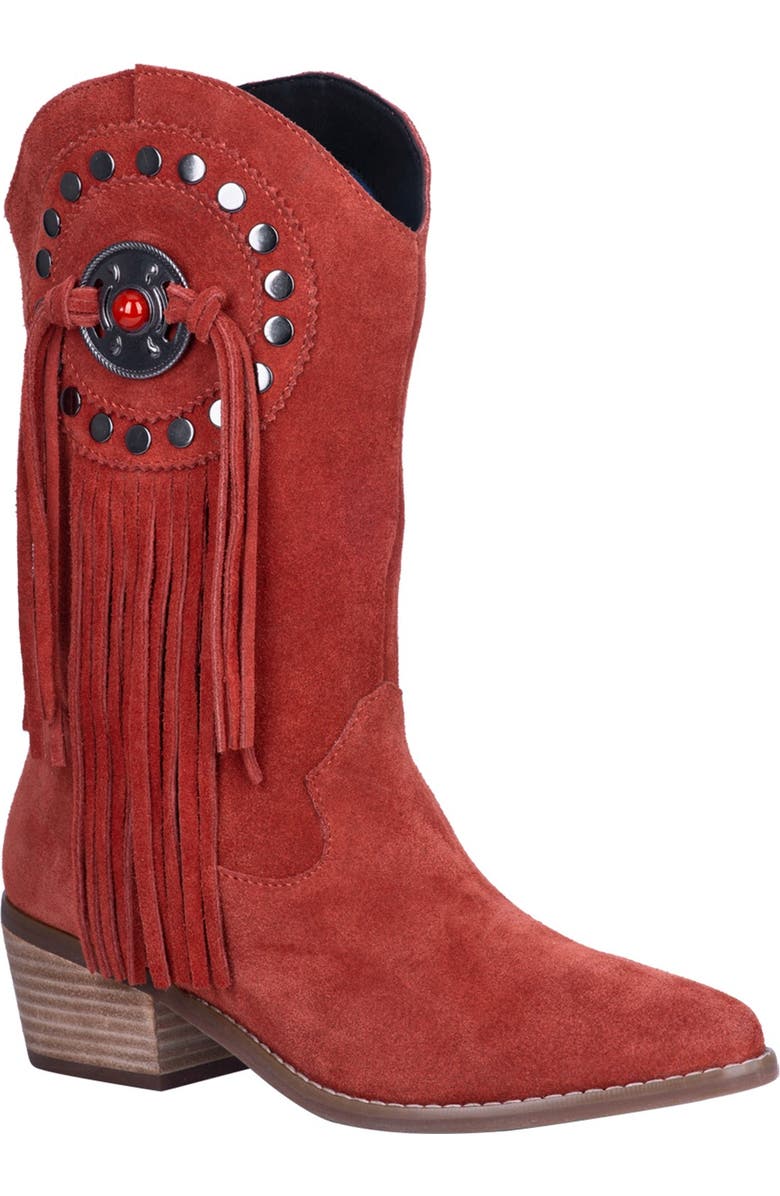 Dingo Takin' Flight Suede Fringe Boot, Main, color,