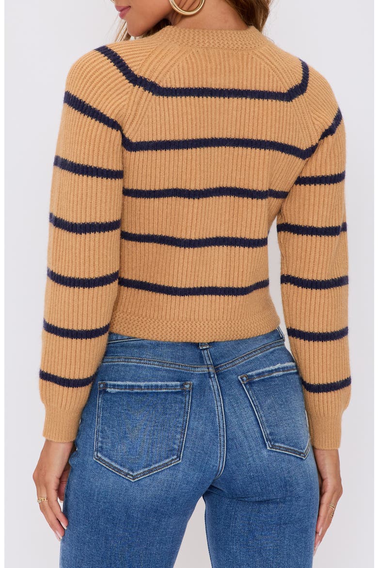 Nadia Stripe Crop Cardigan, Alternate, color, CAMEL NAVY