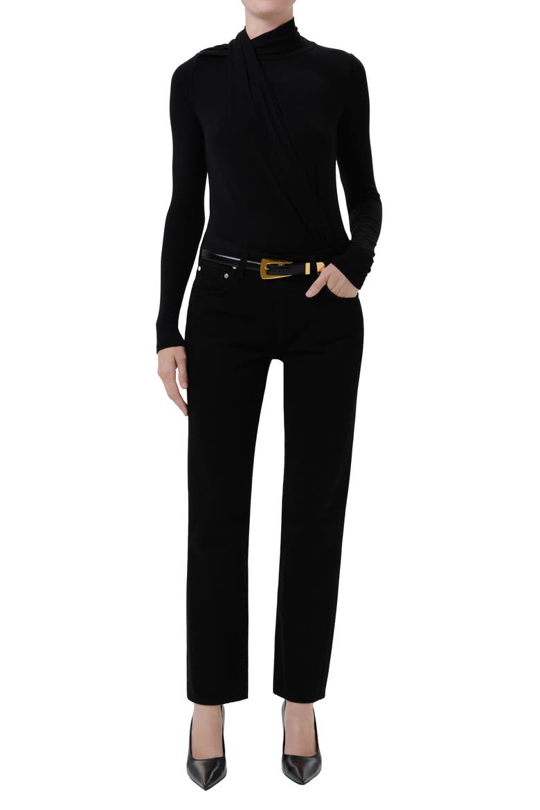 Sculptural Long Sleeve Bodysuit, Alternate, color, BLACK