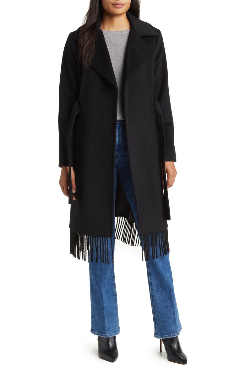 Fringe Wrap Coat, Alternate, color, BLACK