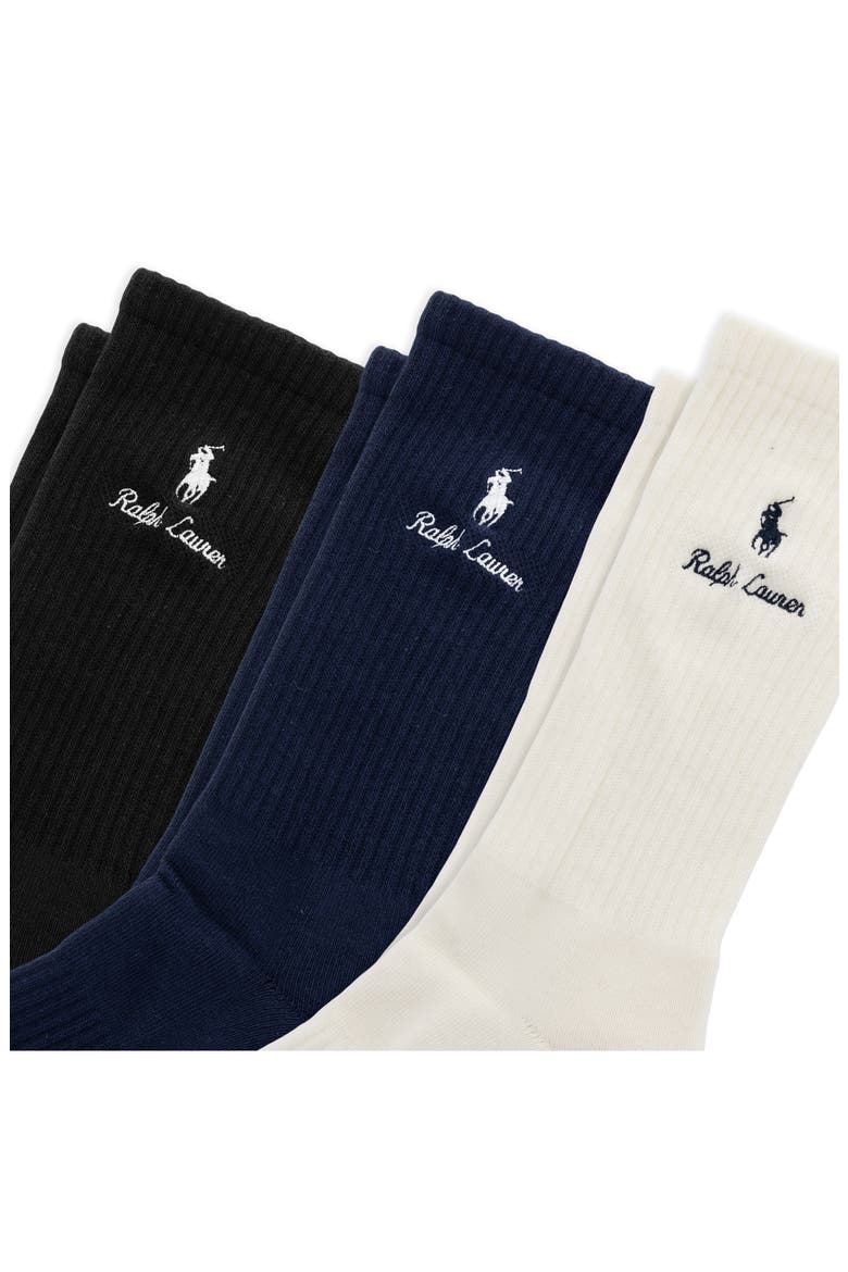 Assorted 3-Pack Double Logo Crew Socks, Alternate, color, CREAM