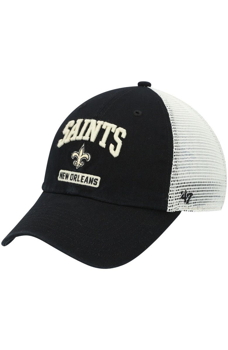 '47 Men's '47 Black/White New Orleans Saints Morgantown Trucker Clean Up Snapback Hat, Main, color, 