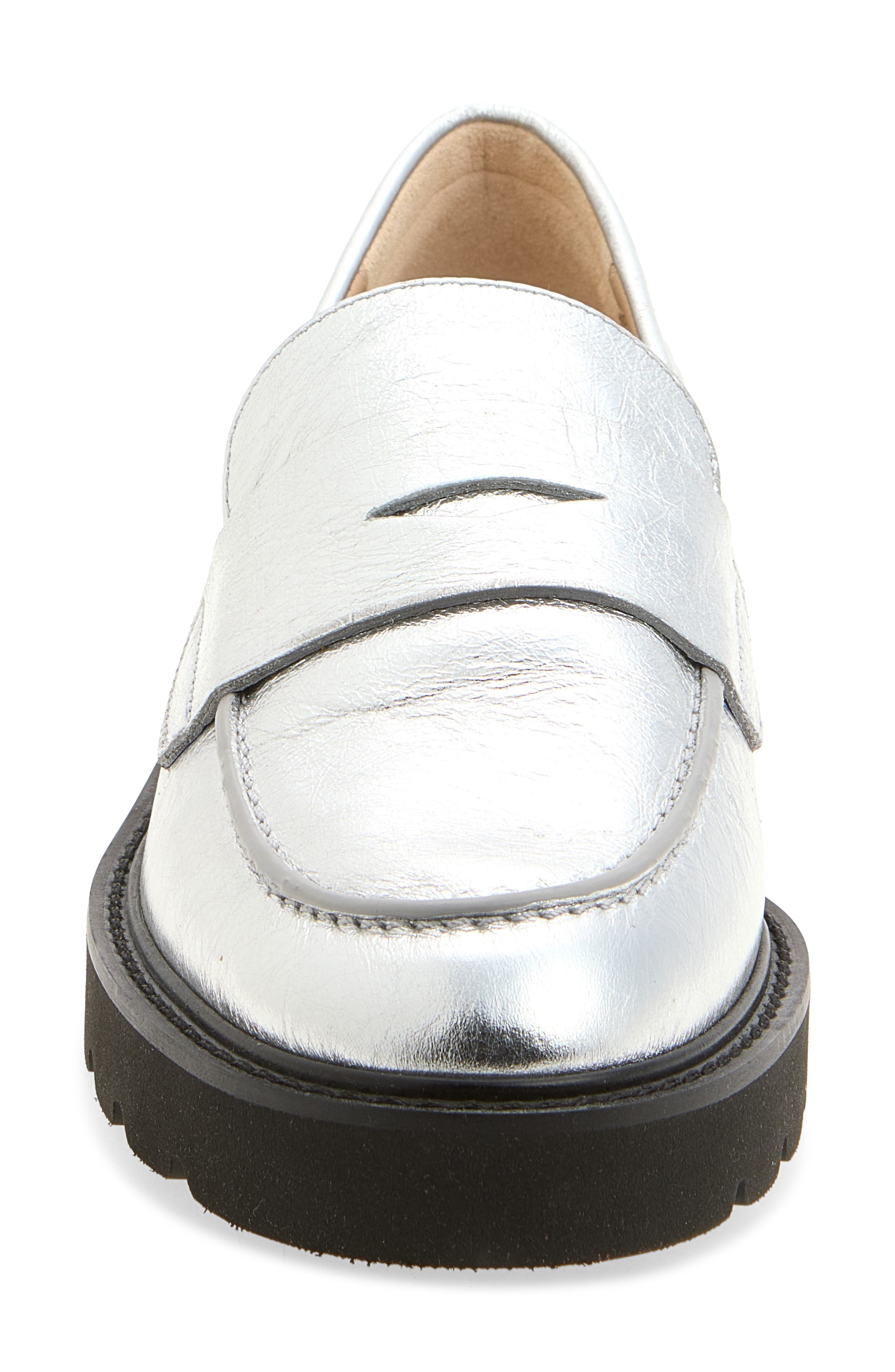 Parker Lift Lug Sole Penny Loafer, Alternate, color, SILVER