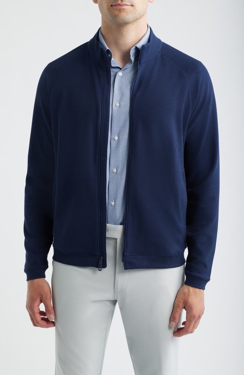 Peter Millar Cradle Full Zip Long Sleeve Piqué Knit Shirt, Main, color, Navy
