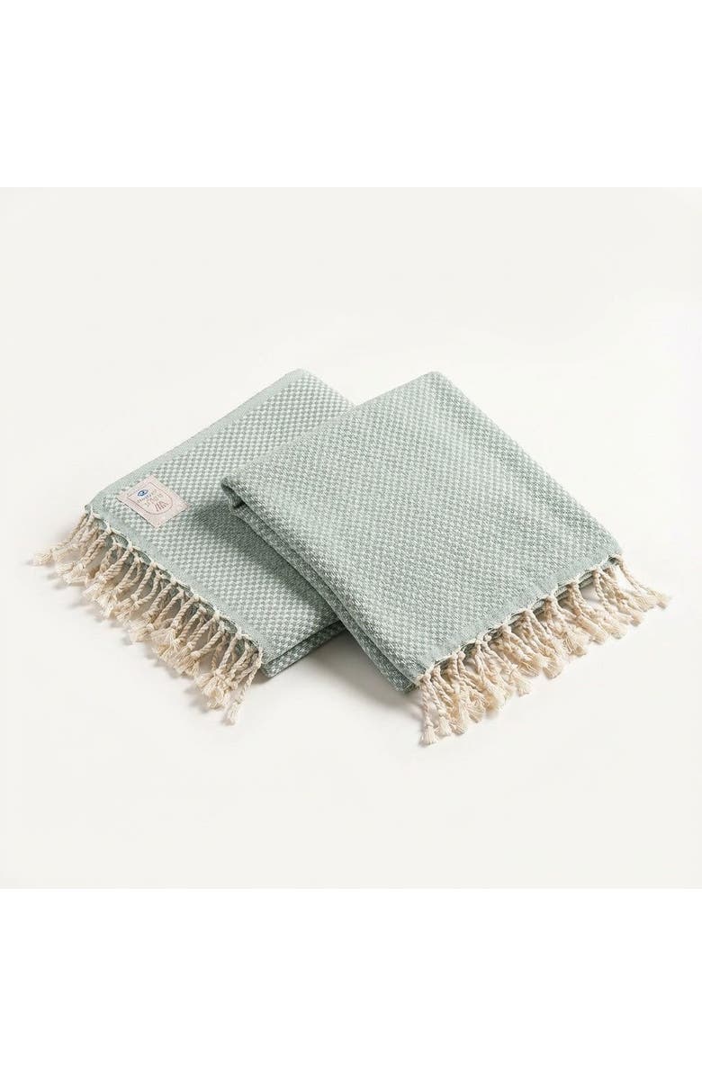 Zsa Zsa Zsu Baklan Fringed Yarn Dyed 100% Cotton Peshtemal Set Of 2, Main, color, Green