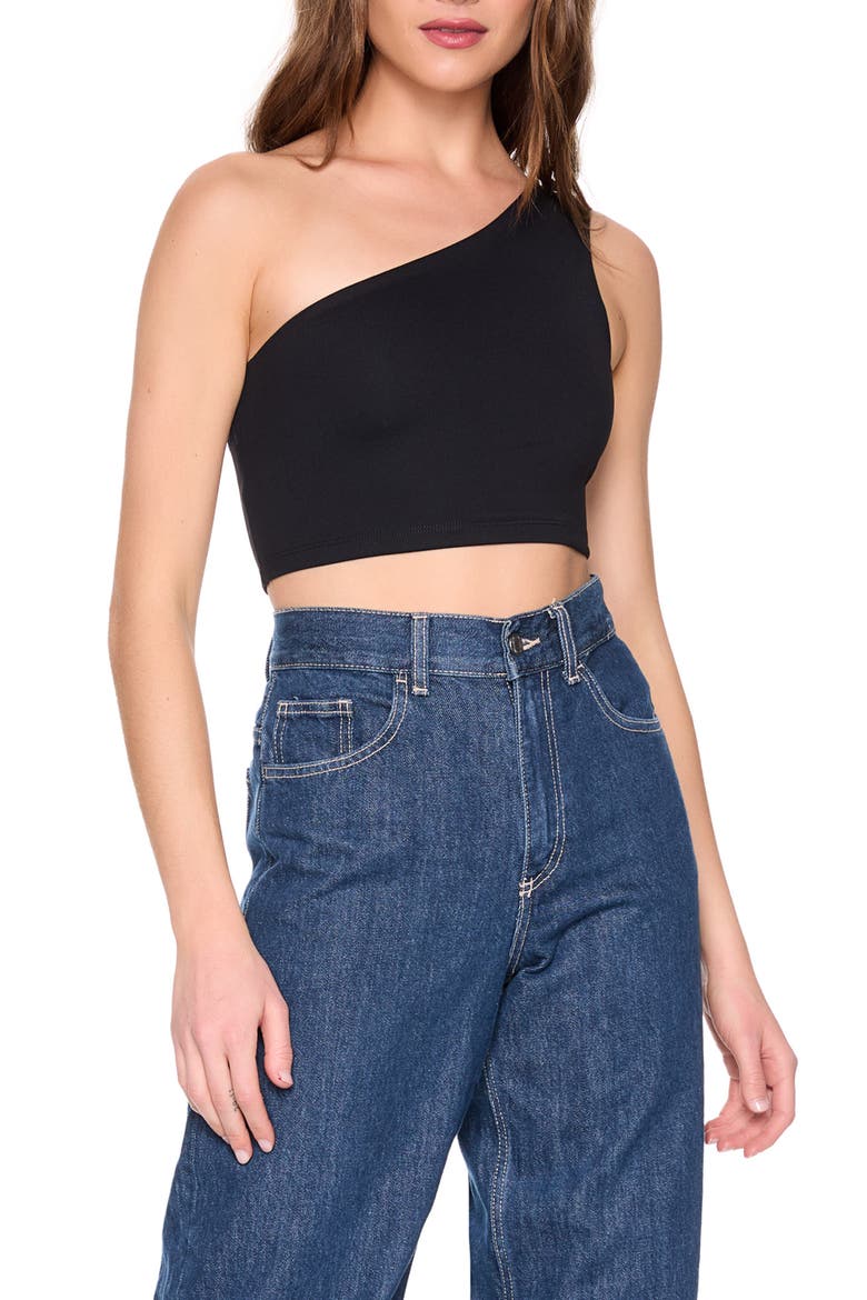 One-Shoulder Crop Top, Alternate, color, BLACK