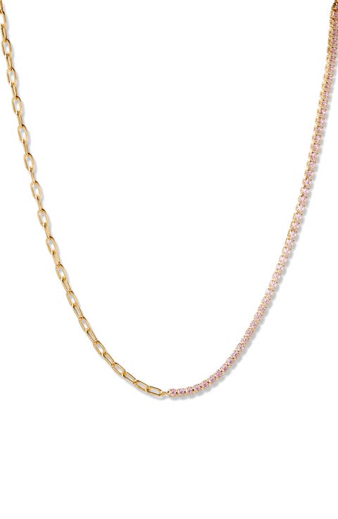 Isabella Mini Birthstone Tennis & Paper Clip Chain Necklace