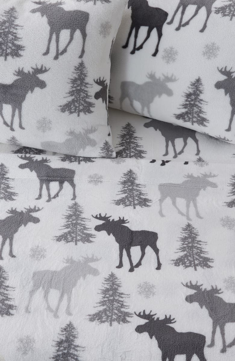 Woven & Weft Printed Plush Velour Sheet Set, Alternate, color, Moose