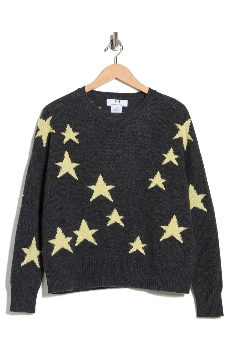 Magaschoni Star Cashmere Sweater, Alternate, color, Deep Storm Heatr / Panna Cotta