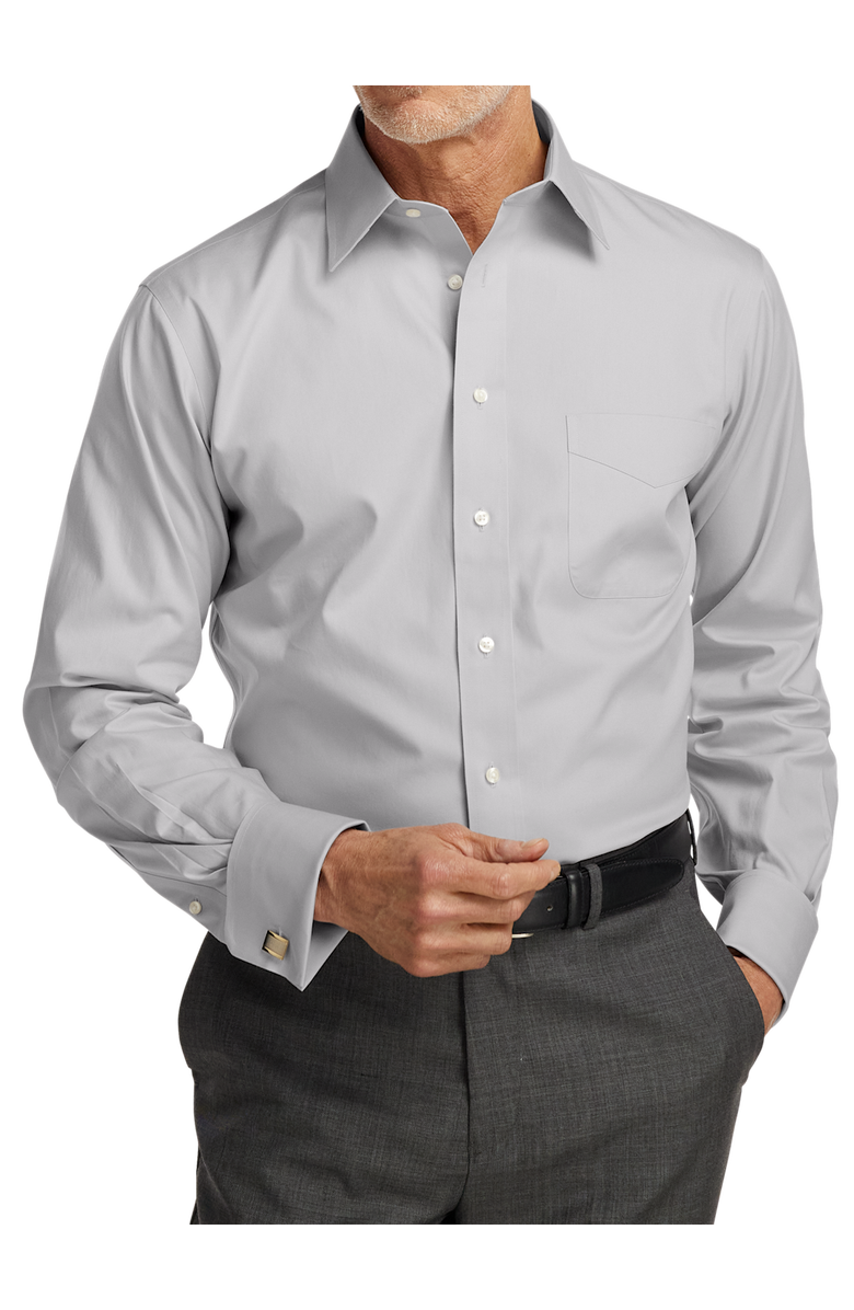 Paul Fredrick Non-iron Cotton Pinpoint Solid Point Collar French Cuff Dress Shirt, Alternate, color, Grey