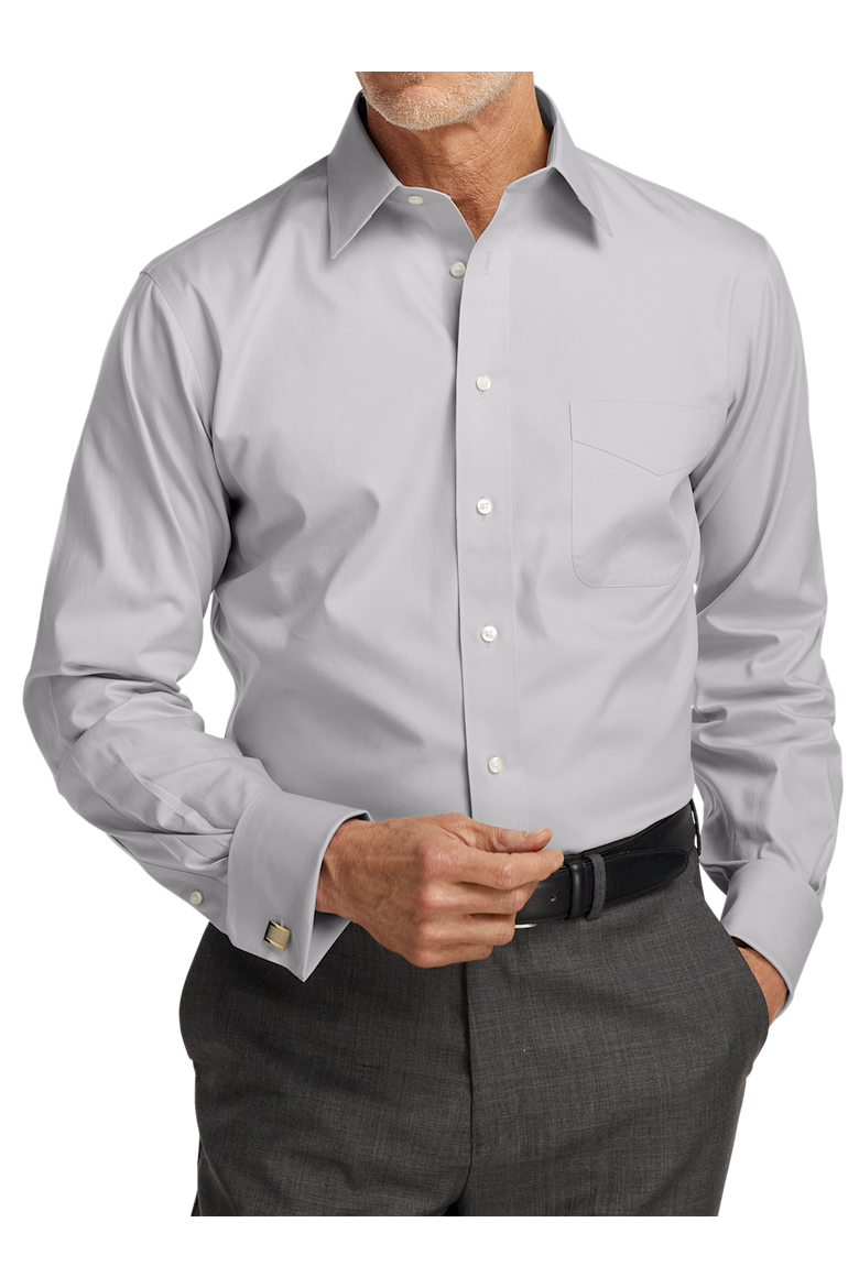 french cuff point collar dress shirt Non-Iron Cotton Pinpoint Solid Point Collar French Cuff Dress Shirt - White