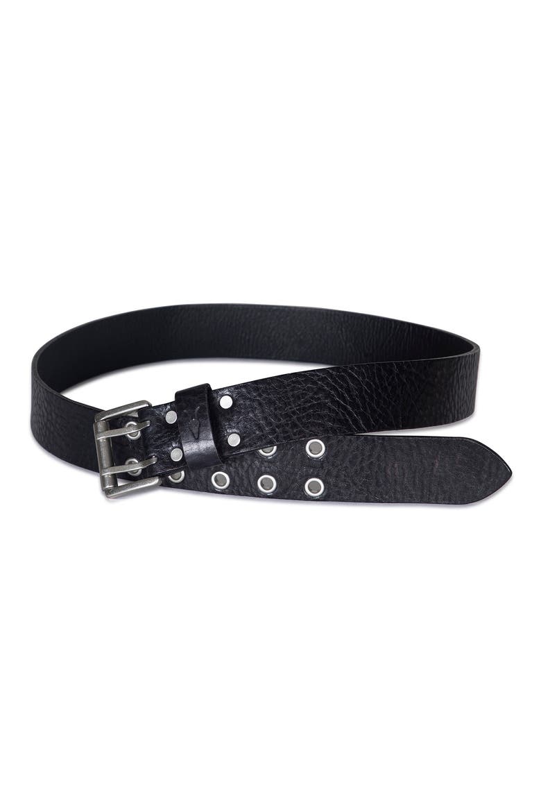 Eyelet Distressed Leather Belt, Alternate, color, BLACK
