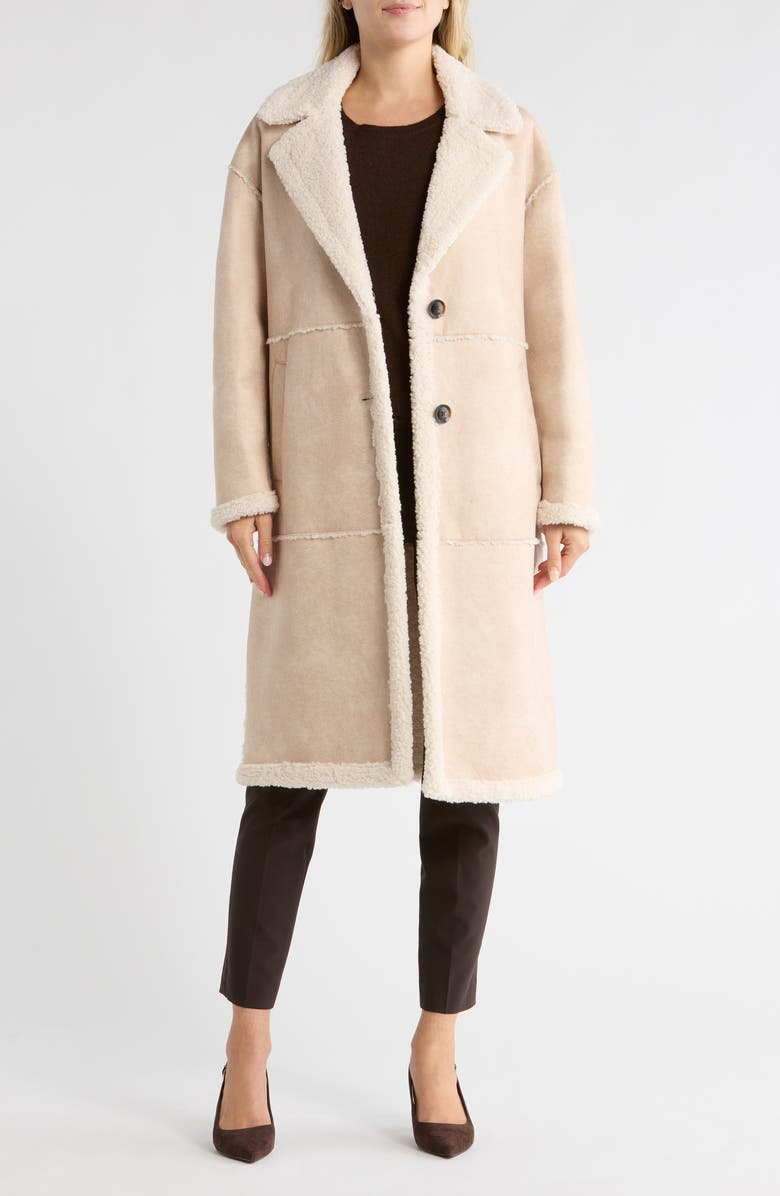 BCBGeneration Faux Shearling Lined Faux Suede Coat, Alternate, color, Pearl