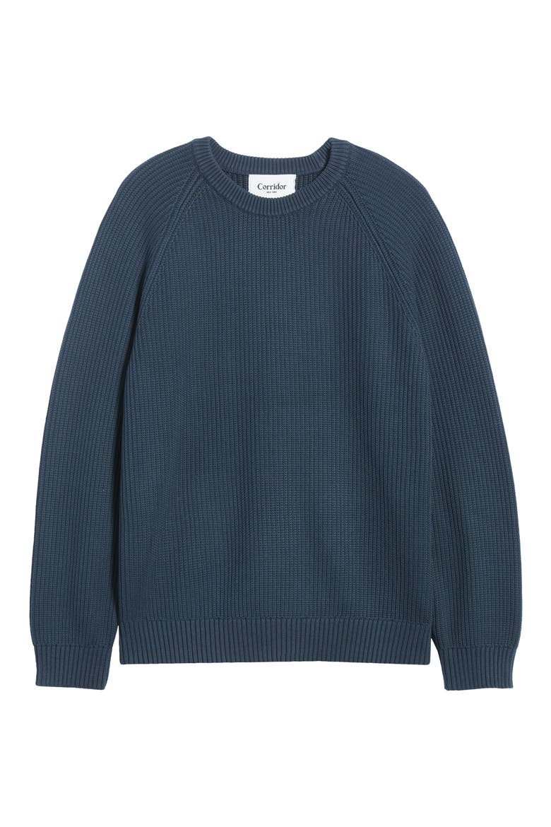 Washed Cotton Rib Crewneck Sweater, Alternate, color, NAVY