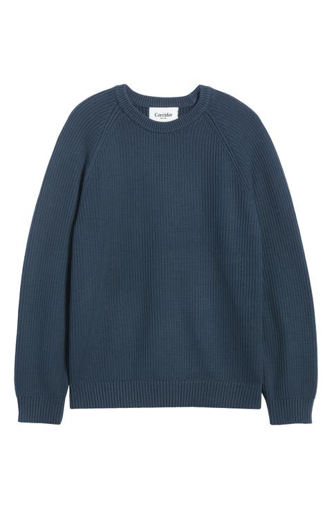 Washed Cotton Rib Crewneck Sweater